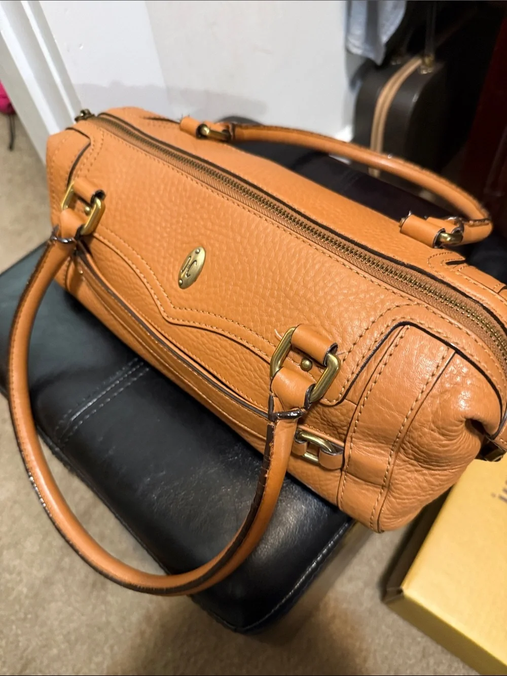 Cole Haan Pebbled Leather Top-Handle Satchel in Tan